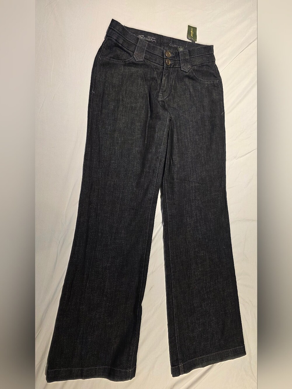 New Eddie Bauer Black Curvy Jeans Sz 2 Wide-Leg Dark Indigo Wash 31.5 Inseam